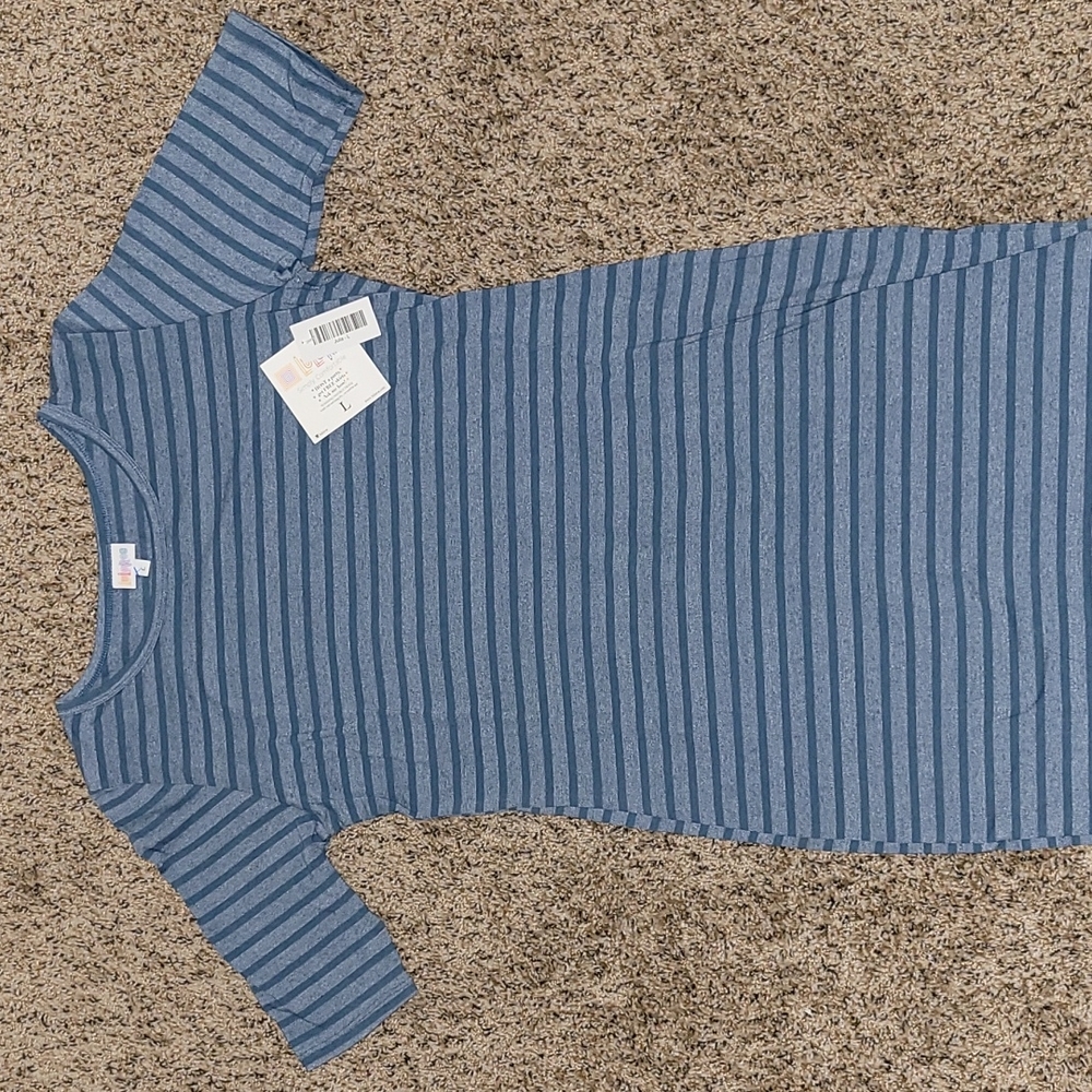 LuLaRoe Julia Dress Blue/Blue Stripes Size Large NWT